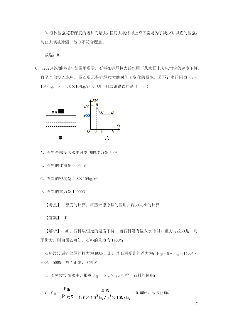 新人教版2020八年级下册物理知识点专练：10.2阿基米德原理（含解析）