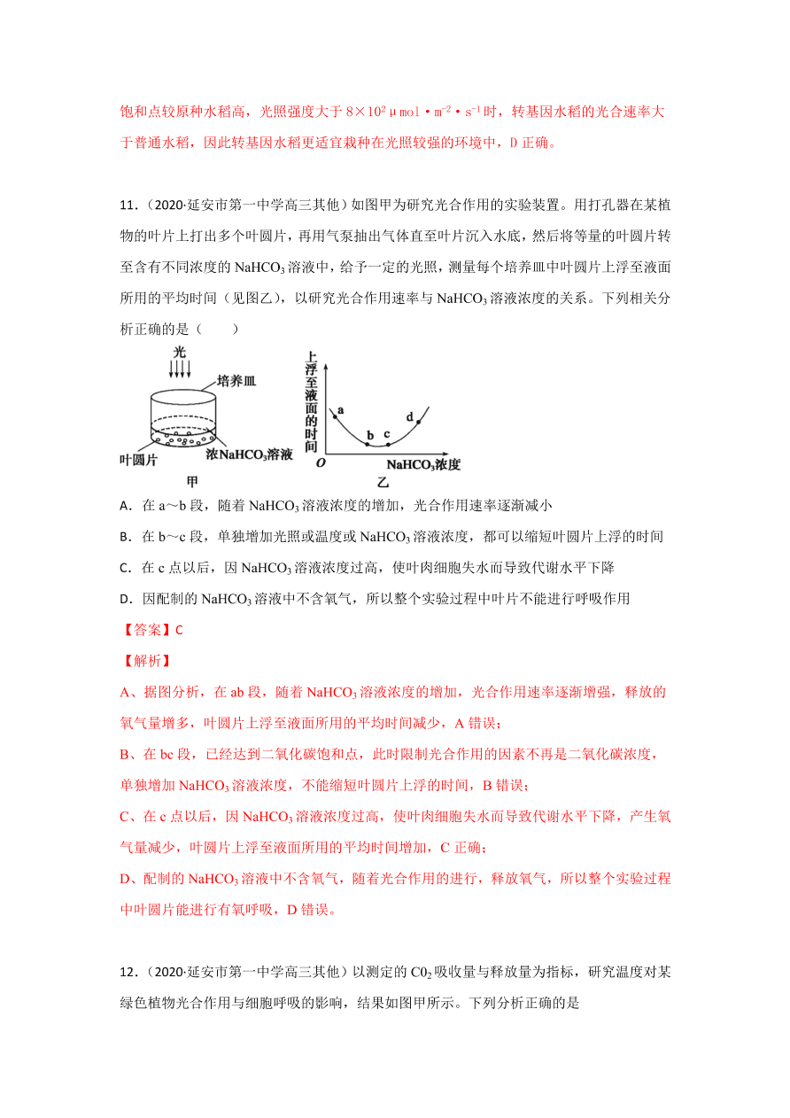 2020-2021学年高三生物一轮复习专题09 光合作用（练）