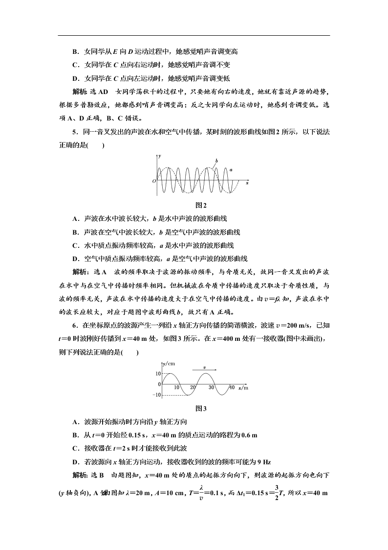 人教版高中物理人教版选修3-4：多普勒效应 惠更斯原理   同步练习（答案）