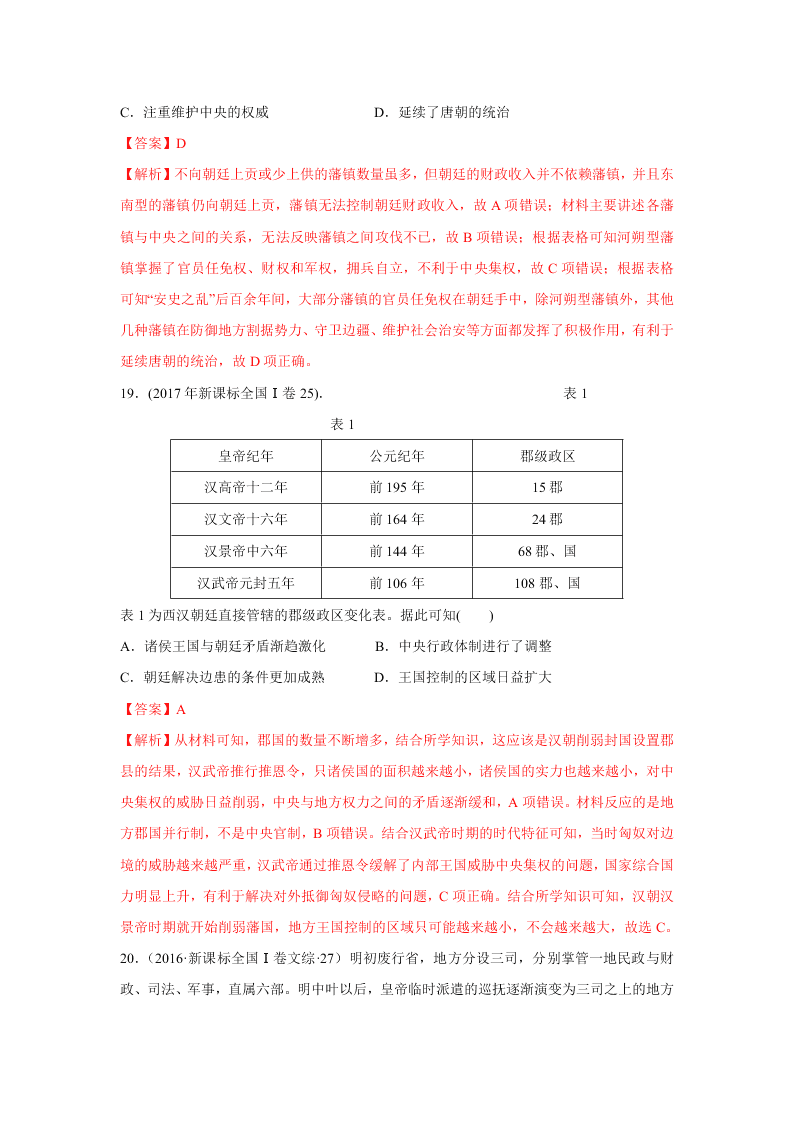 2020-2021年高考历史一轮单元复习真题训练 第一单元 古代中国的政治制度