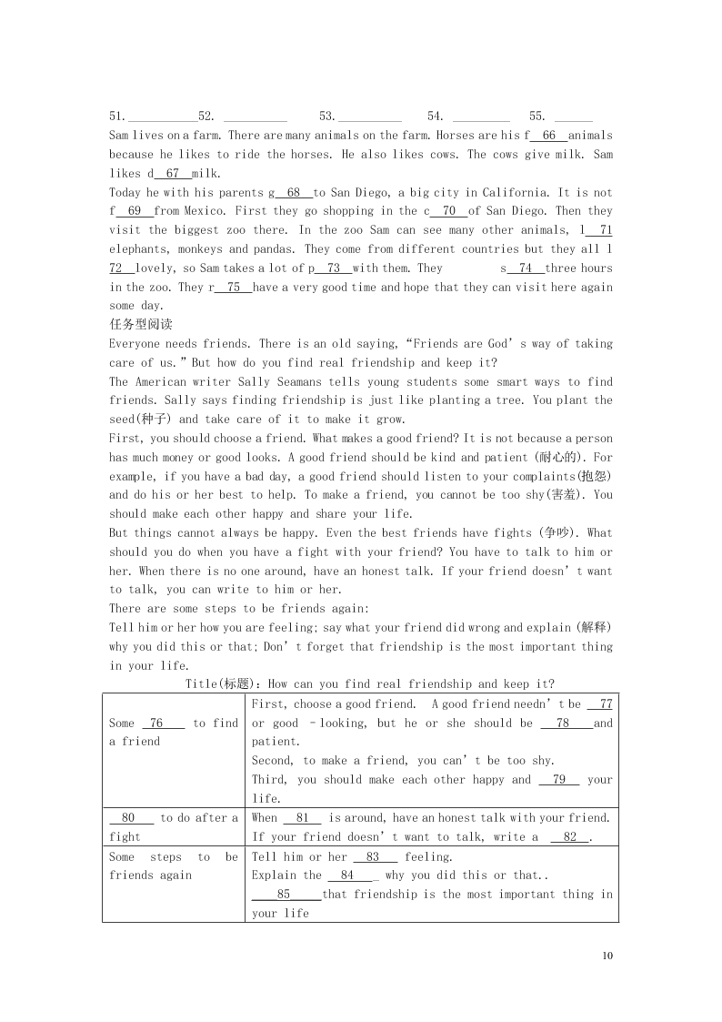 江苏省永丰初级中学七年级英语下学期暑假作业专练9(牛津版)