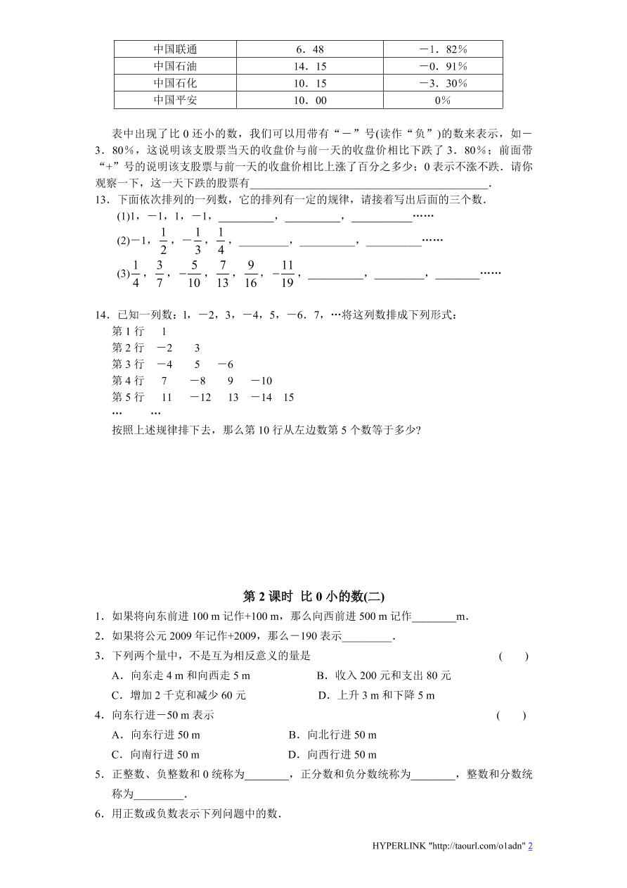 北师大版七年级数学上册《2.1有理数（2）》同步练习及答案