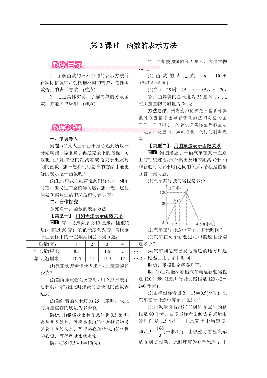  八年级数学下册例题分析19.1.2 第2课时 函数的表示方法