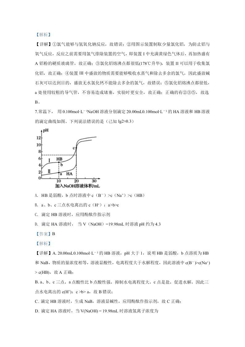 河北省2020届高三化学高考模拟试题（Word版附解析）