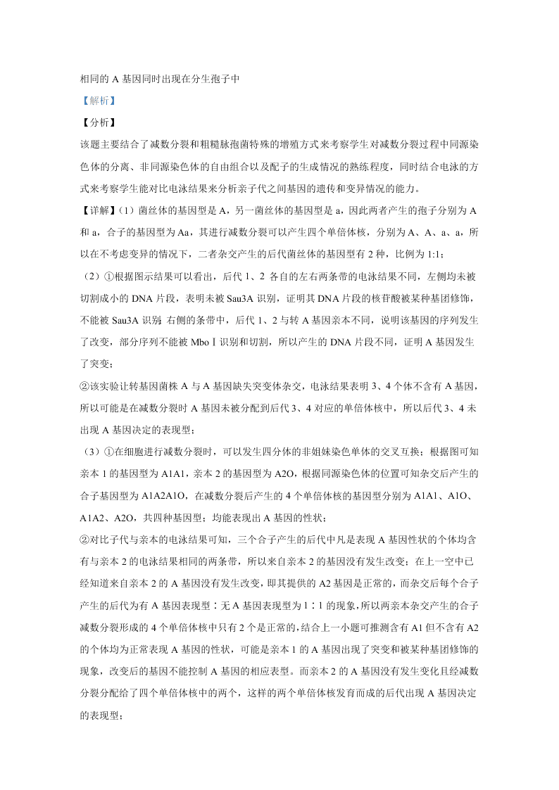 北京市朝阳区2020届高三生物二模试题（Word版附解析）