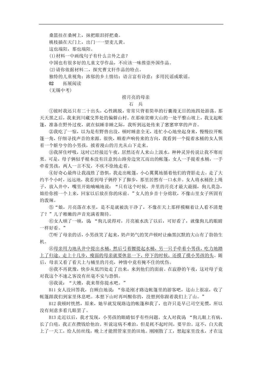 新人教版 九年级语文上册16孤独之旅 习题 复习（含答案)