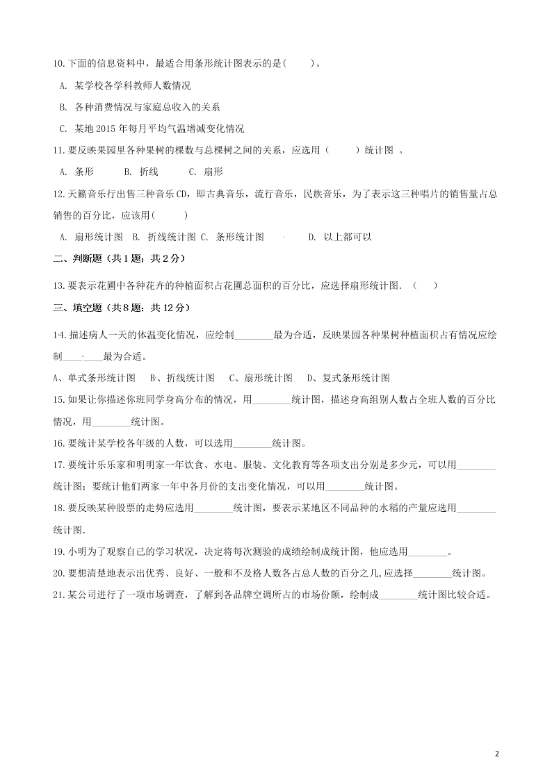 六年级数学上册专项复习七统计图的选择试题（带解析新人教版）