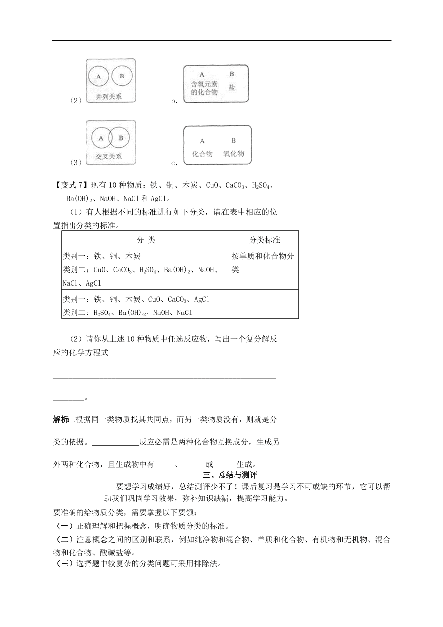 中考化学专题复习八  物质的组成和分类练习