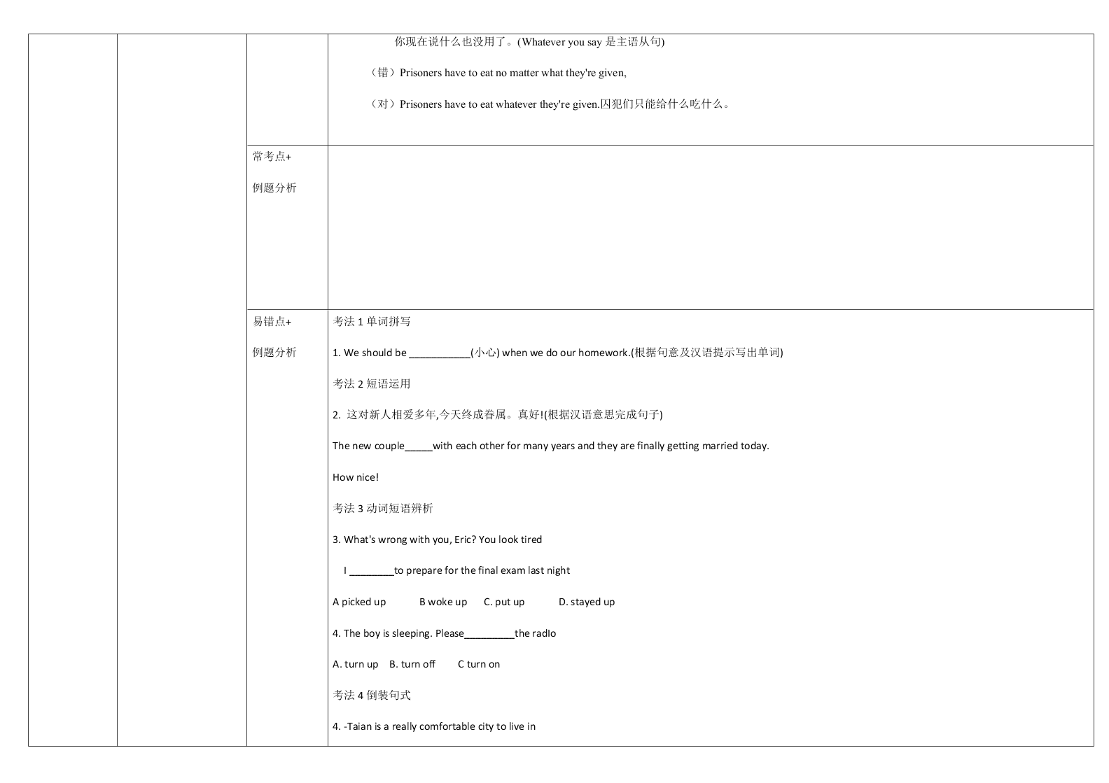 外研版初三英语上册 Module 4 重点难点易错点整理