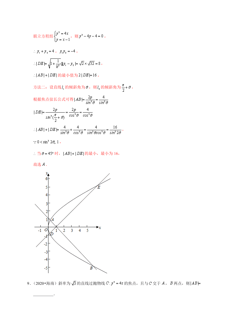 2020-2021学年高考数学（理）考点：抛物线