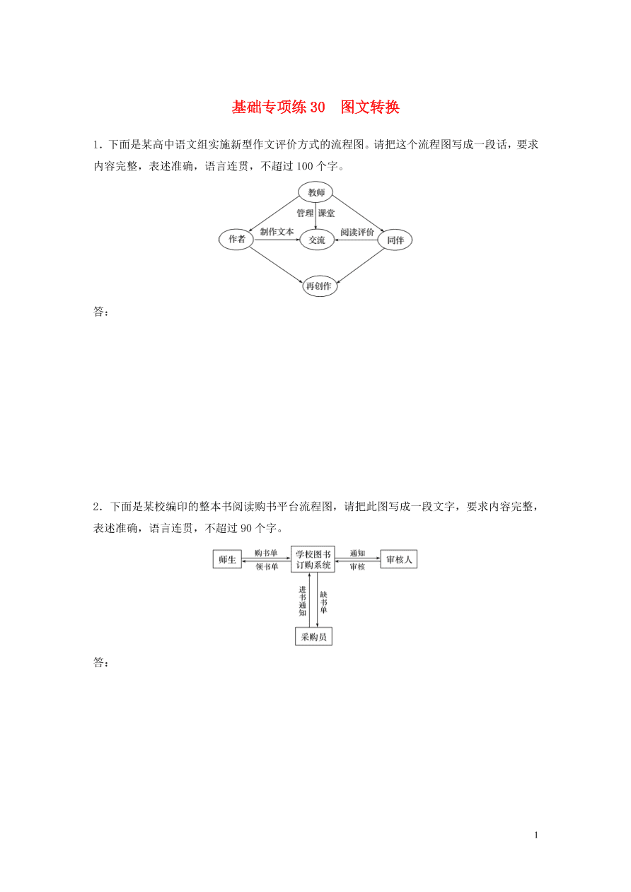 2020版高考语文一轮复习基础突破第四轮基础专项练30图文转换（含答案）