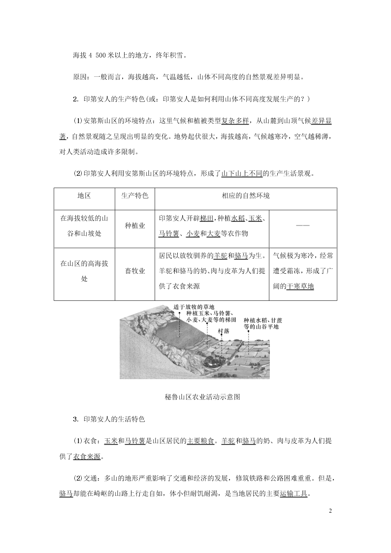 新人教版七年级（上）历史与社会第三单元各具特色的区域生活3.2与山为邻知识点