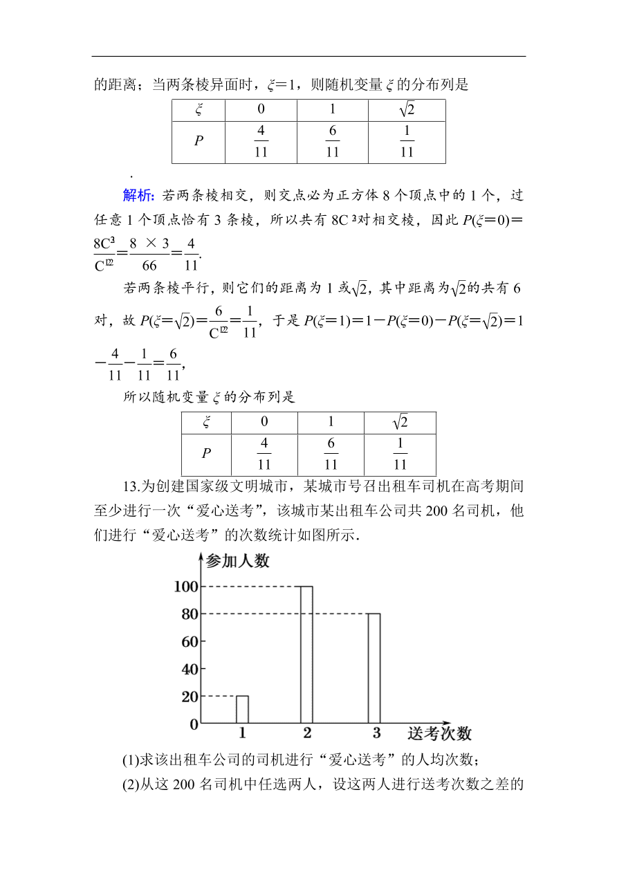 2020版高考数学人教版理科一轮复习课时作业68 离散型随机变量及其分布列（含解析）