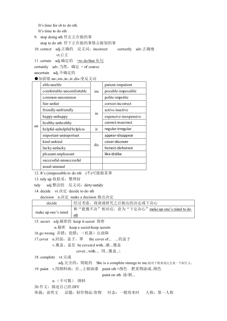 牛津译林版初二英语上册 Unit4 重要知识点