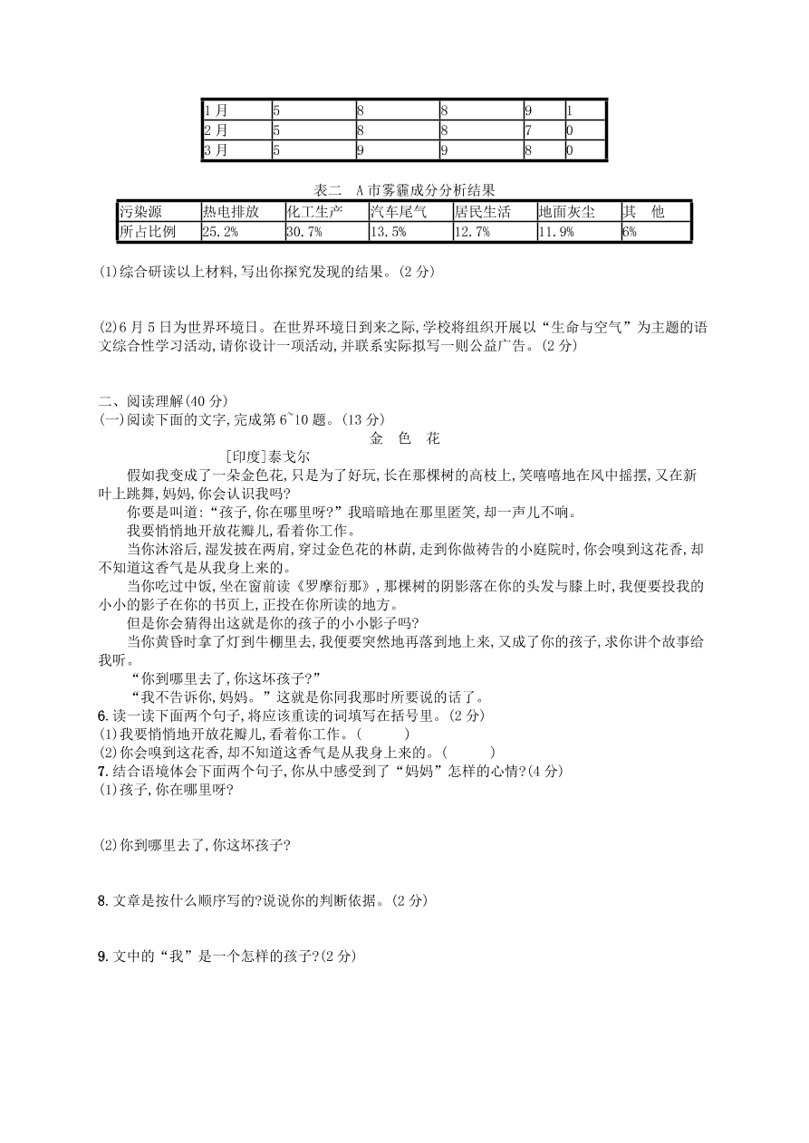 新人教版 七年级语文上册第2单元综合测评