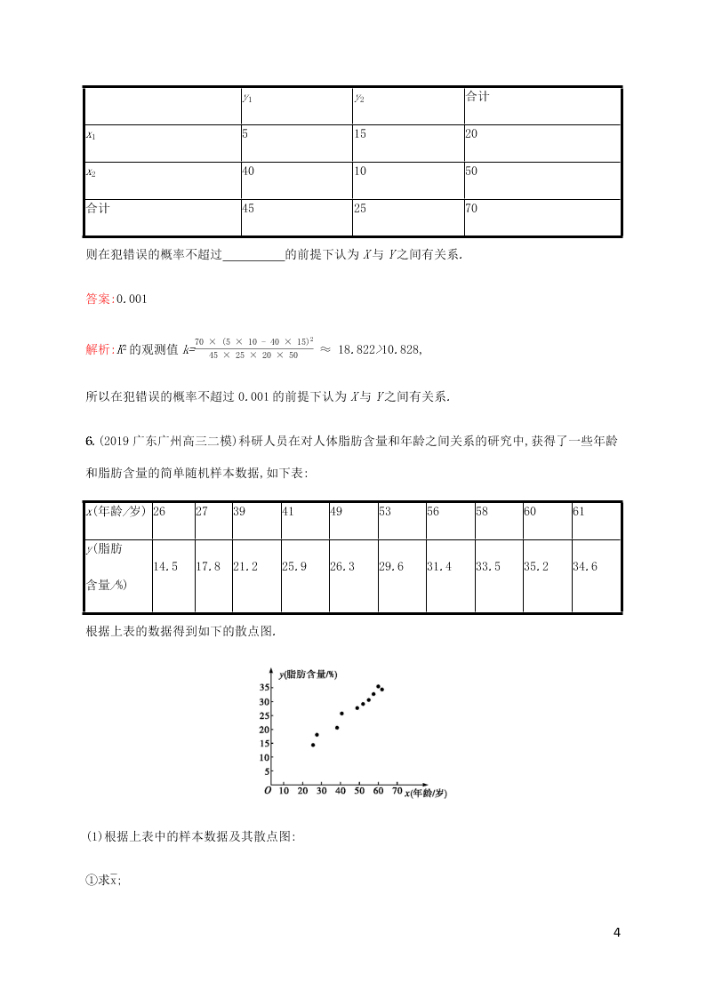 2021高考数学一轮复习考点规范练：56变量间的相关关系（含解析）