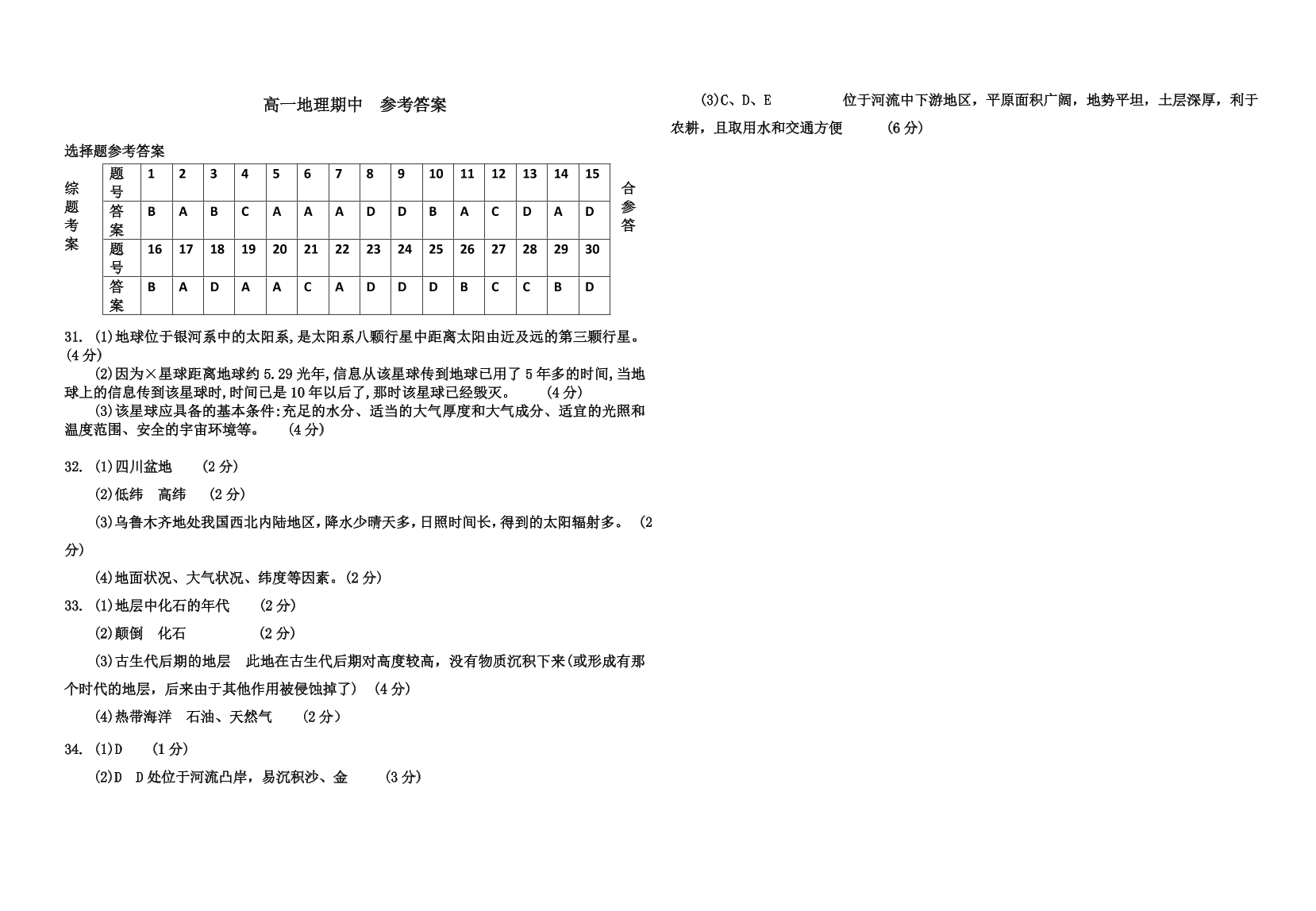 湖北省黄冈市2021-2021高一地理上学期期中联考试题（Word版附答案）