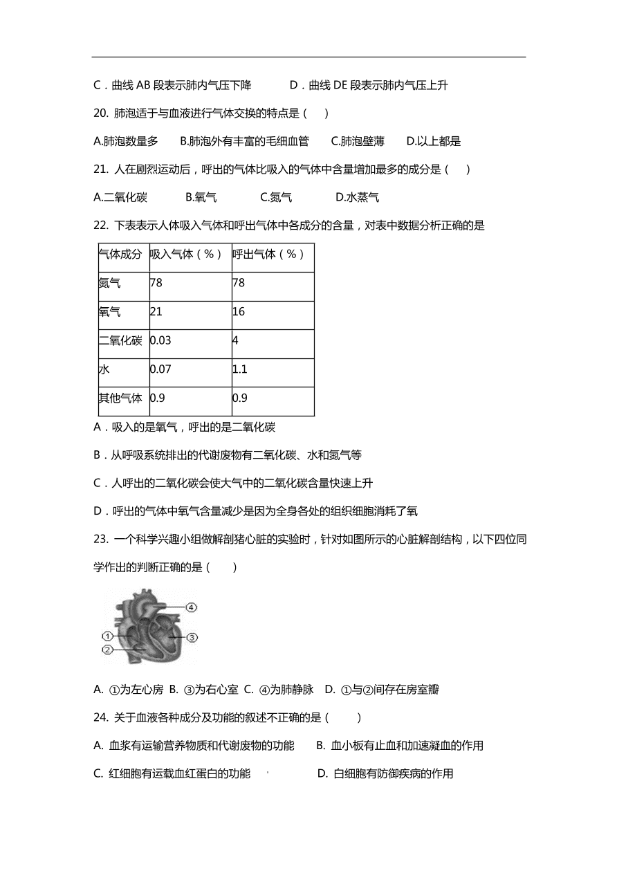 初一生物期中热身预测卷