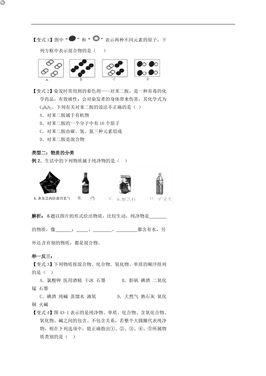 中考化学专题复习八  物质的组成和分类练习