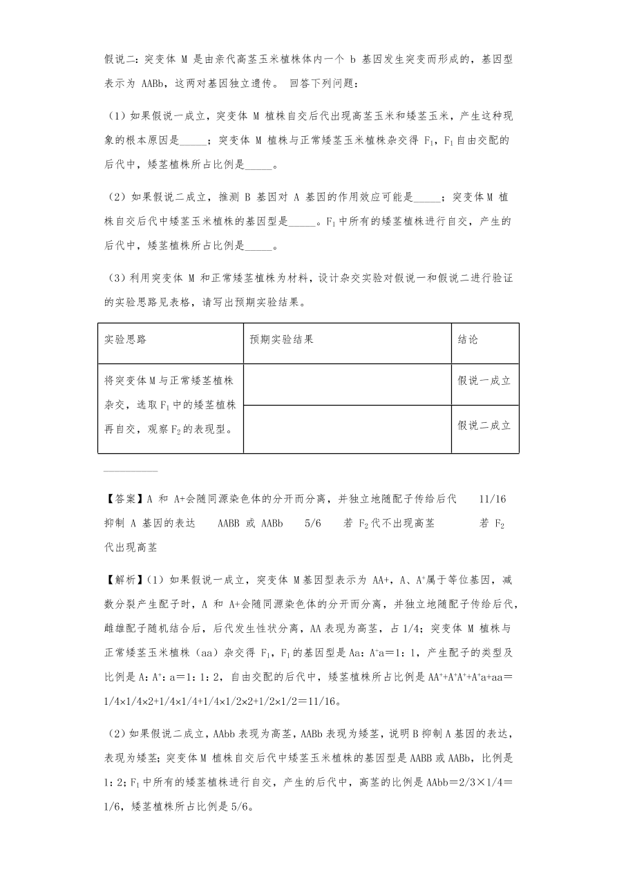 人教版高三生物下册期末考点复习题及解析：遗传的分离定律与自由组合定律