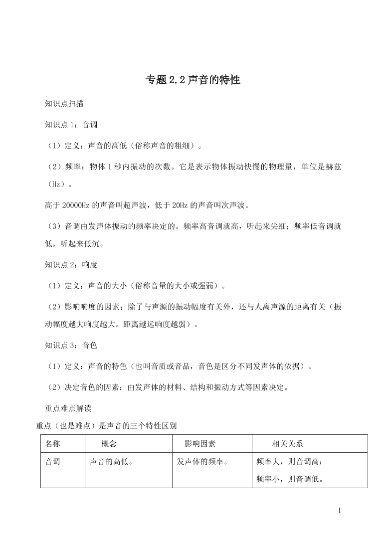 2020-2021八年级物理上册2.2声音的特性精品练习（附解析新人教版）