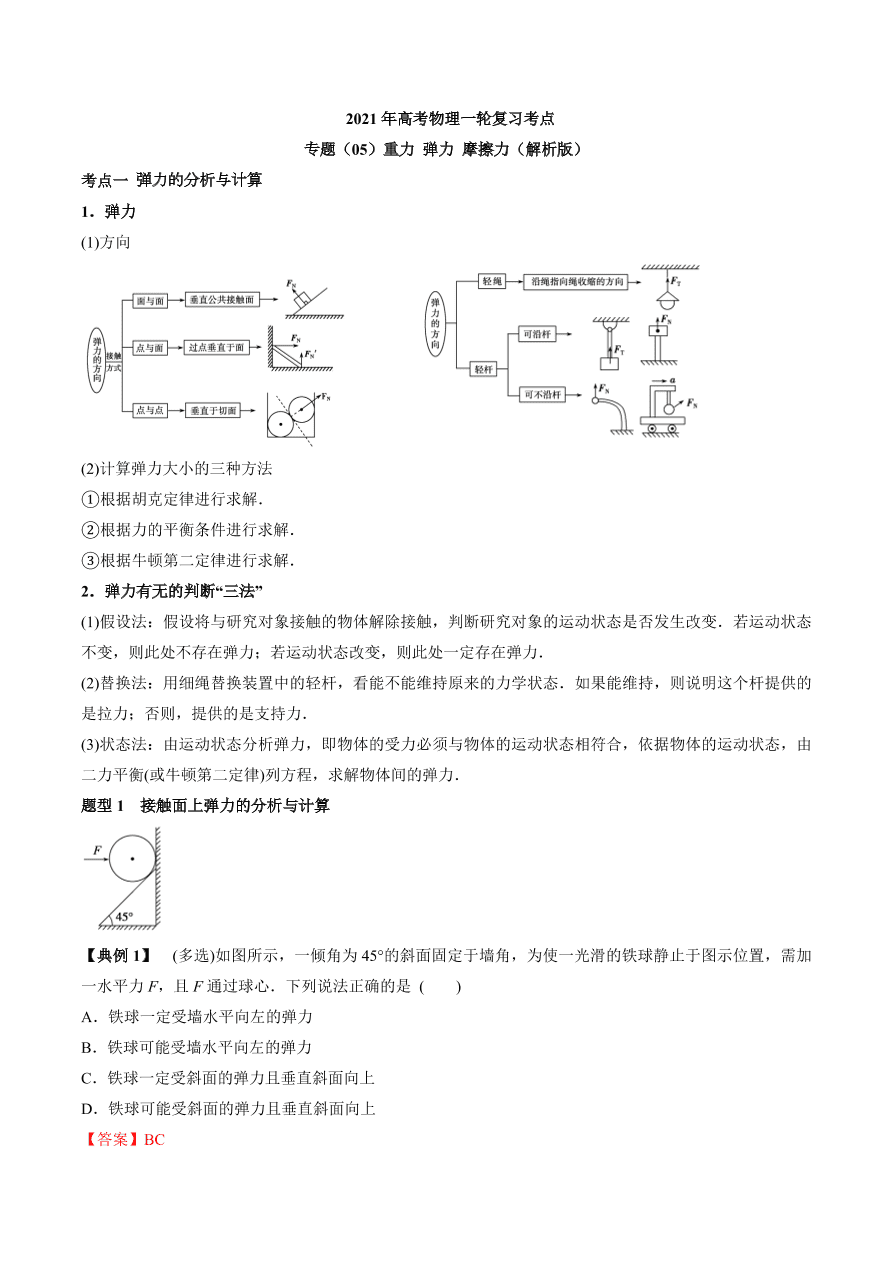 2020-2021学年高三物理一轮复习考点专题05 重力 弹力 摩擦力