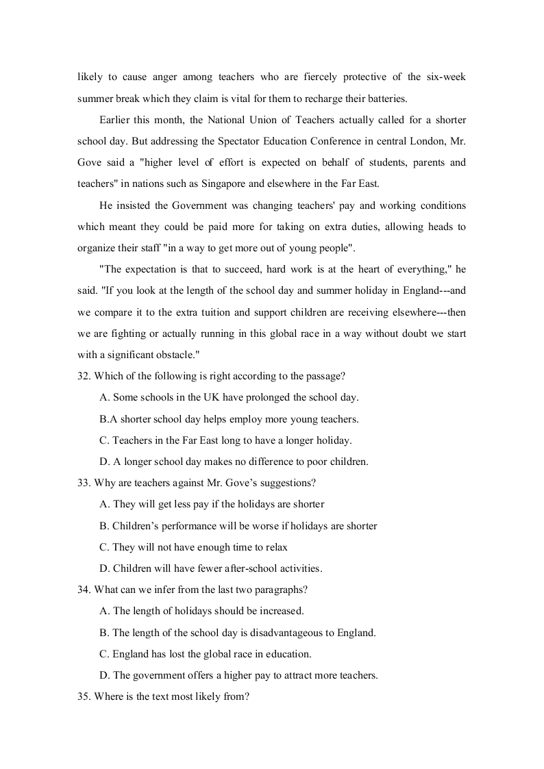 江西省奉新县第一中学2020-2021高二英语上学期第一次月考试题（Word版附答案）