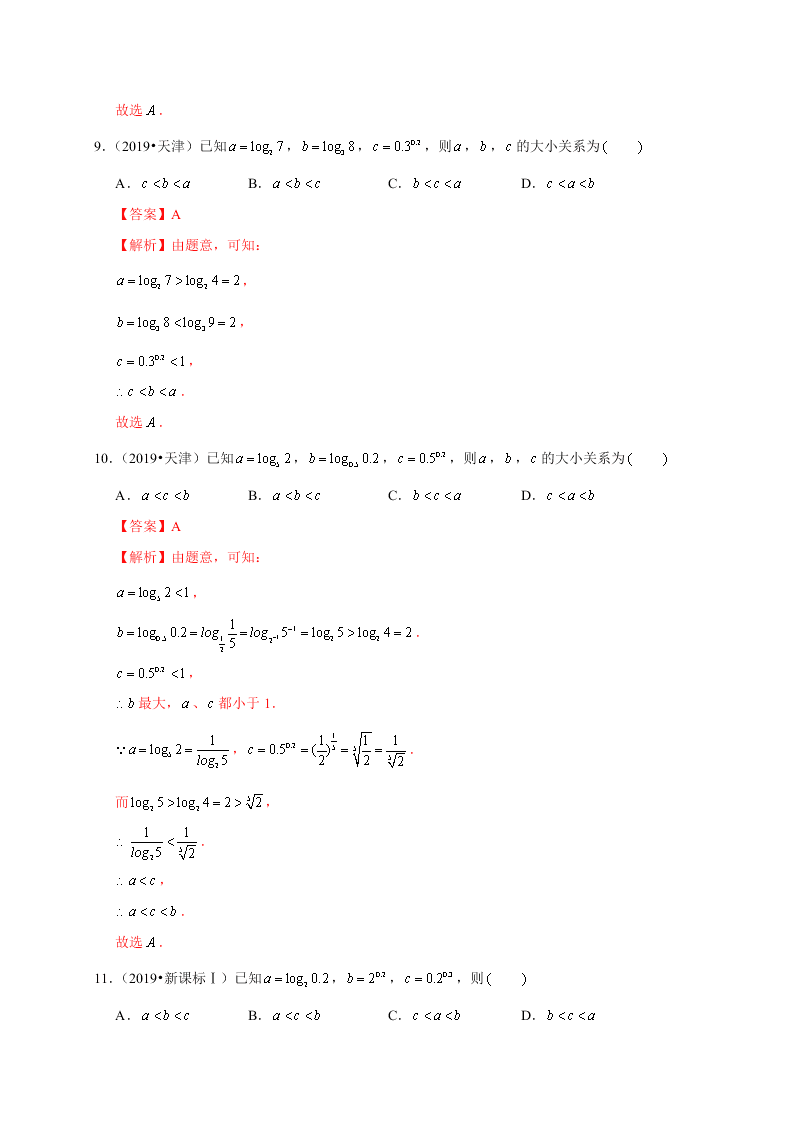 2020-2021学年高考数学（理）考点：对数与对数函数 