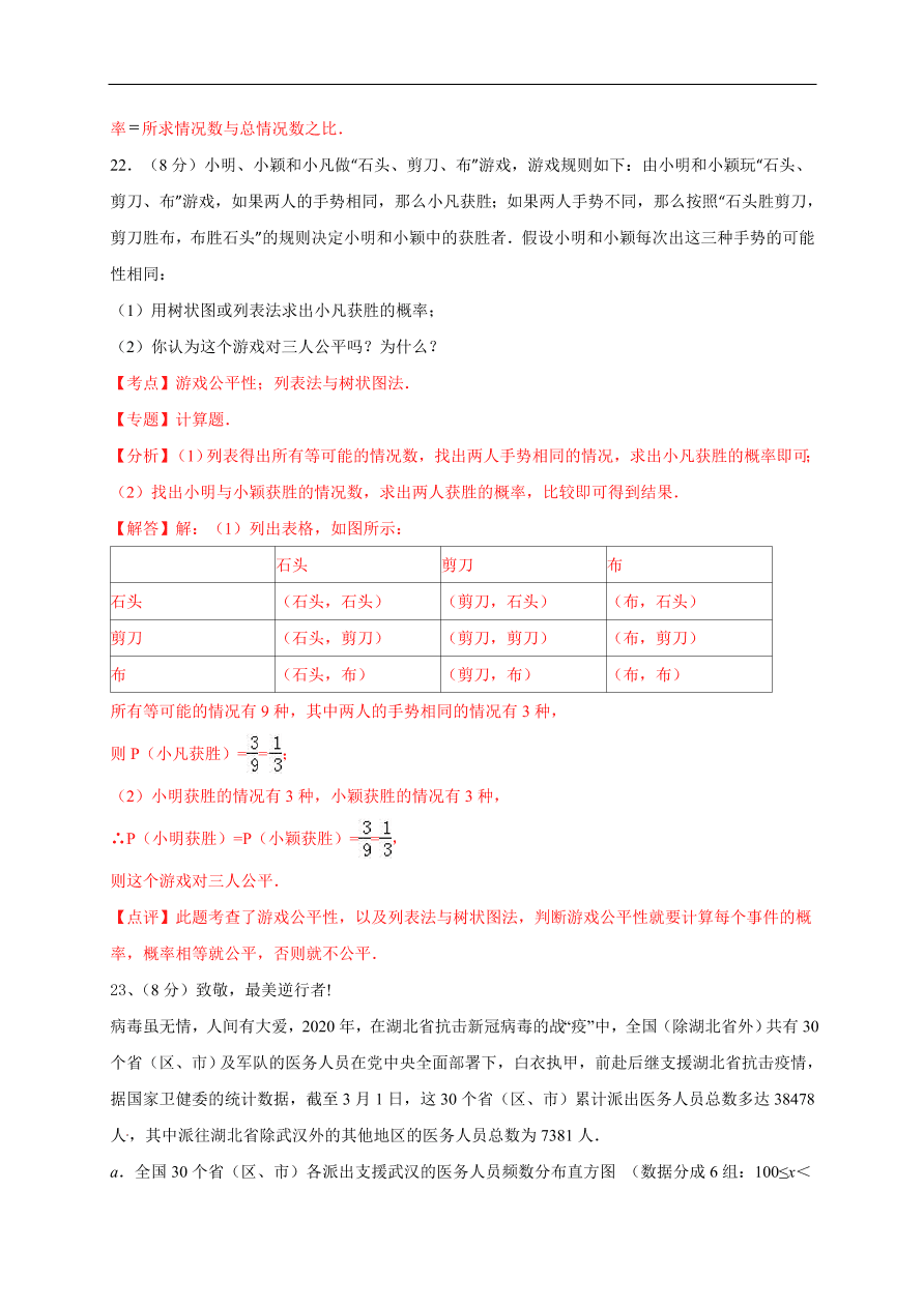 2020-2021学年初三数学第二十五章 概率初步（能力提升）